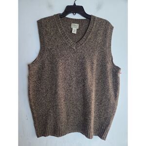 L.L Bean Men Taupe Brown 100% Shetland Wool Pullover Sweater Vest size XL